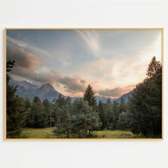 アートポスター 森林と山の絶景 夕焼け空 おしゃれ インテリア 壁掛け 癒し ナチュラル 6688