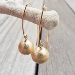 新品コットンパールマーキス Vピアス 14KGF  シャンパンカラー