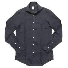 Finamore フィナモレ シャツ メンズ / PANTELLERIA BALI C0650 パンテッレリア バーリ リネン ワンピースカラーシャツ ブラック / イタリア 長袖 春 夏 麻