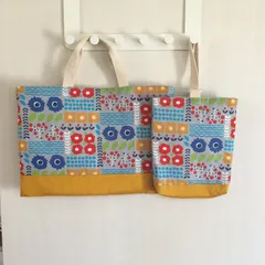 ネームタグ付きレッスンバッグ＆シューズケースセット（北欧風花柄ブルー）