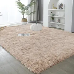 【数量限定】ラグマット カーペット 洗えるラグ 185x185cm 北欧風シャギーラグ ふわっとした手触り 防音絨毯 厚手じゅうたん 滑り止め付き オールシーズン快適に使用 正方形 ROCYJULIN（ライトキャメル 約2畳 ）