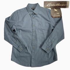 送料無料 即決★エディーバウアー★M ボタンダウン ブルーシャツ ワンカラー 100%綿 sh250406