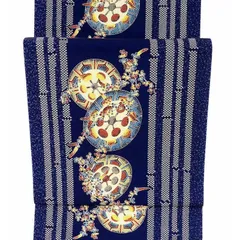 新品 未使用 正絹 9寸 袋名古屋帯 阿波藍染 藍染花 金子正 落款