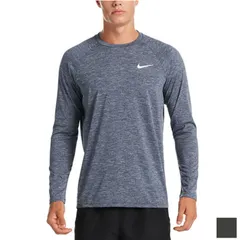 ナイキ メンズ ラッシュガード USサイズ 水着 NIKE SWIM エッセンシャル 長袖 ヘザーハイドロガード 紫外線対策 UPF40+  長袖ラッシュガード プルオーバー スイムウェア 水泳  マリンスポーツ メンズ水着/NESSA590