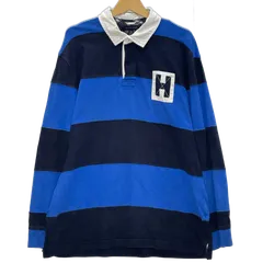 00's TOMMY HILFIGER 00年代 トミーヒルフィガー ラガーシャツ ボーダー 長袖 シャツ ワンポイント刺繍 オーバーサイズ ビッグサイズ フィリピン製 XLサイズ