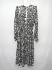◇ Θ GRL グレイル 花柄 長袖 膝下丈 ワンピース サイズF ブラック ホワイト系 レディース P  【1409250047220】