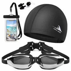 新品 [Fincy Palmoo] ゴーグル水泳大人 - スイミングゴーグル UVカット 曇り防止 鼻ベル トスイムキャップ 耳栓 付き フィットネス 海水浴 水泳 競泳 水中眼鏡 スイミング ゴーグル ベルト調節可 (シルバー)