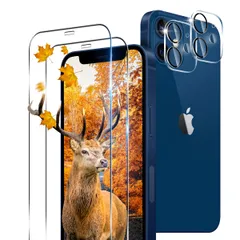 【迅速発送】【2+2枚セット ガイド枠付き】 用 iPhone 12 ガラスフィルム 2枚 アイフォン 12 フィルム + 2枚 カメラ保護フィルムセッ 【 日本旭硝子製 9H強度 】 対応 iPhone12 強化ガラス 3D Touch対応 いphone12