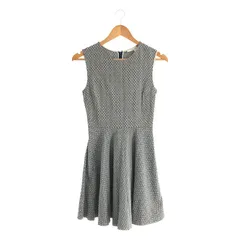 DIANE VON FURSTENBERG / ダイアンフォンファステンバーグ | JEANNIE ドレス 小紋柄 ジャガード ノースリーブ フレア ワンピース | 0 | Blue & Cream ブルー / ホワイト | レディース