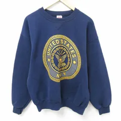 L/古着 長袖 スウェット メンズ 90s ミリタリー ネイビー NAVY リフレクター クルーネック 紺 25mar15 中古 スエット トレーナー トップス