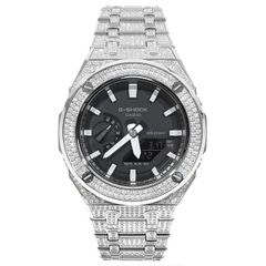 G-SHOCK GA2100 メタル 全面CZジルコニアカスタム カシオーク シルバー ステンレス製 ブラックダイヤル