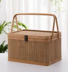 シノワズリー 骨董 取手付き二段大茶籠 アンティーク