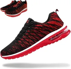 Lamore エアライト スニーカー 超軽量 + 結ばない靴紐 EVAインソール ランニング シューズ スポーツ 通勤 通学 ウォーキング(2) レッド 赤,  28.0 cm 3E)