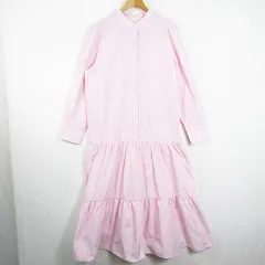 アースミュージック&エコロジー EARTH MUSIC & ECOLOGY バンドカラー シャツ ワンピース ロング丈 長袖 レーヨン F ピンク ストライプ kz9548