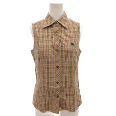 バーバリーズブルーレーベル Burberry's BLUE LABEL ヴィンテージ シャツ 38 ベージュ ノバチェック ノースリーブ ホースロゴ /FF ■GY14