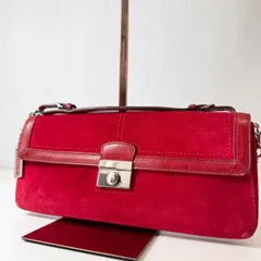 ✨Bランク   COACH　２wayバッグ　ハンドバッグ　ショルダーバッグ　チェーン　スエード　レザー　レッド　「30EL」