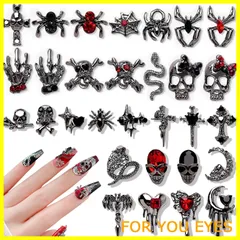 【人気商品】Chisafly ネイルパーツ パンク クロス 十字架 蛇 スカル レトロ パンク系 シルバー ハロウイン ネイルアートパーツ 30個セット