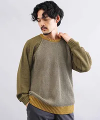 新品 未使用 JIGGYS SHOP(ジギーズショップ)配色 ローゲージラグランリブ編みニットセーター 217587 カーキ