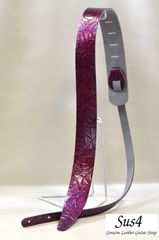 国内生産 ハンドメイド 本革　ギターストラップ(Genuine Leather Guitar Strap)　ローズパープルエナメル