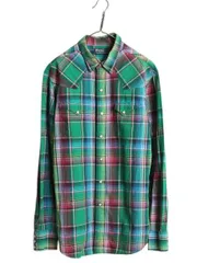 【お得なクーポン配布中!】 00s ポロ ラルフローレン マドラス チェック 長袖 ウエスタン シャツ メンズ L / オールド 長袖シャツ コットン リネン 薄手 マルチカラー