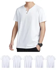 Size:2XL_Color:ホワイト Sukinana インナーシャツ メンズ 半袖 綿100% ５枚組 Vネック ユニークなボタン 抗菌防臭加工 やわらか肌着 クセになる肌触り ファッション tシャツ (2XL, ホワイト)