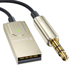 マイク内蔵 2台同時接続 ハンズフリー通話対応 通信距離10M 音樂再生 受信機 Bluetooth レシーバー レシーバー ブルートゥース 充電不要 SOOMFON - 車載 Bluetooth5.1 3.5mm Aux