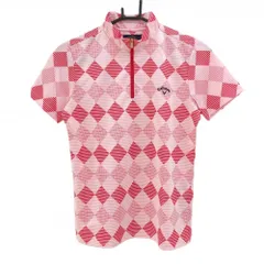 ★値下げ★【超美品】キャロウェイ 半袖ハイネックシャツ ピンク×白 ブロックチェック調 ボーダー ハーフジップ レディース L ゴルフウェア Callaway