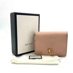 GUCCI グッチ GGマーモント 二つ折り財布 レザー 本革 ピンク系 ゴールド金具 イタリア製 刻印あり456126•0416• 袋付き 箱付き