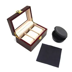 【迅速発送】Iriwa 腕時計収納ケース3本用 1本用ケース付き クロス付き 腕時計コレクションケース 時計展示ボックス ウォッチ コレクションケース 耐衝撃 旅行 携帯用 ガラス蓋展示ボックス おしゃれ 持ち運び可能 木製 アルミ製 (木製レッド)