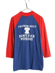 【お得なクーポン配布中!】 70s USA製 メッセージ プリント ベースボール Tシャツ メンズ レディース M ヴィンテージ ロンT 7分袖 ツートン ラグラン シングルステッチ