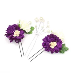 髪飾り 成人式 つまみ細工 振袖 前撮り 袴 花 3点セット 紫 パールビーズ かんざし レトロ 髪型 ヘアスタイル ヘアアレンジ 和 No.9-3964