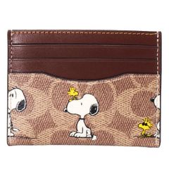 コーチ カードケース スヌーピー COACH ピーナッツ コラボ コーティングキャンバス レザー シグネチャー プリント スリム ID パスケース 定期入れ 名刺入れ タンマルチ CBK55