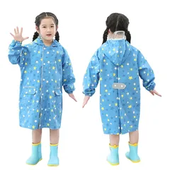 [Formemory] レインコート キッズ ポンチョ レインスーツ 子供 女の子 男の子 カッパ子供 通気速乾 ゴム付きの袖 超軽量 子供雨合羽 カッパ ランドセル対応 雨具 遠足 透明窓付き 防風 防水ハイネック 通学 携帯ポーチ付き 雨具 4色 (ブ