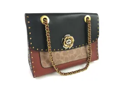 未使用　コーチ　COACH　ティーローズ　シグネチャー　パイソン　ショルダーバッグ　ハンドバッグ　ブラック/ブラウン/レッドカラー　匿名配送　送料無料