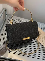 バッグ レディース ドレスバッグ 女性用金属クラッチバッグ、キラキラしたクロスボディチェーンの小さなスクエアバッグ、イブニングパーティー用