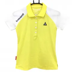 【超美品】ルコック 半袖ポロシャツ イエロー×白 ロゴ刺しゅう レディース S ゴルフウェア le coq sportif