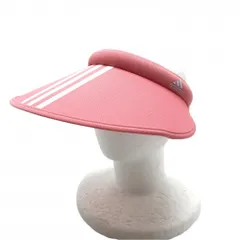 ★値下げ★【美品】アディダス つば広サンバイザー ピンク×白 3ライン レディース  ゴルフウェア adidas