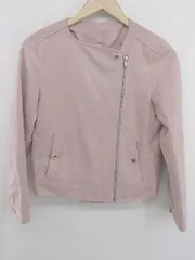 ◇ AG by aquagirl オシャレ スウェード調 無地 ノーカラー 長袖 ライダースジャケット サイズS ピンク系 レディース P  【1307150019548】