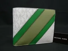 ■新品■未使用■ MICHAEL KORS マイケルコース MK柄 PVC×レザー 二つ折り 財布 ウォレット ホワイト系×グリーン系 BF8677