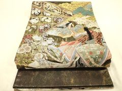 平和屋着物◎六通柄袋帯 格子草花文 逸品 CAAC9256ca