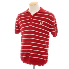 【中古】【未使用】フレッドペリー FRED PERRY ミドルゲージ コットンポリエステル ボーダー 半袖 ポロニット レッド【サイズS】【メンズ】