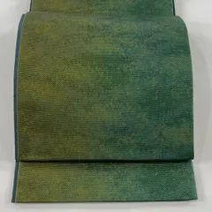 【美品】 袋帯 秀品 幾何学模様 草木染琉球箔 緑 全通 正絹 【中古】