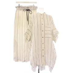 アドーア ADORE ユーカリストライプブラウス スカート セットアップ ブラウス 半袖 バンドカラー チュニック丈 フレア イージー ミモレ ロング ウエストゴム サイドスリット 38 白 ホワイト 531-1110503 /BB