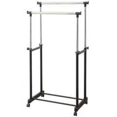 山善 高さ伸縮パイプハンガーラック ダブル 耐荷重15kg ハンガー内寸:75-138cm キャスター付き ブラック MKS-W(BK)(S) 0