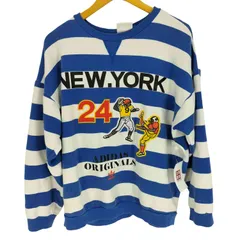 アディダスオリジナルス adidas Originals ARCHIVE NEW YORK 24 アメリカンフットボール ワッペン プリント ボーダー 裏起毛 Vガゼット クルーネック スウェット メンズ import：M 
