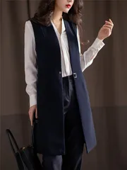 ベスト ジレ レディース 前開き ベスト レディース おしゃれ 大きいサイズ ジレベスト ロングベスト ロング 秋 冬 春 黒 ブラック ネイビー 無地 ジレ ノースリーブ 通勤 OL オフイス 上品 フォーマル 入学式 ビジネス xzxiaoyun44