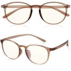 【在庫セール】レディース メンズ ユニセックス 紫外線カット おしゃれ ボストン型 超軽量14g JIS規格 伊達めがね 度なし パソコン用 PC眼鏡 (ブラウン(ベージュ)) メガネ ブルーライトカット [ROTAKUMA]