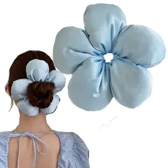 【在庫セール】シュシュ シフォン シュシュ おしゃれ シンプル 髪飾りエレガント 大人 ヘアロープ HAPVITAL 大きめ 無地 ヘアゴム 大人 サテン 特大 ヘアアクセサリー (ブルー)