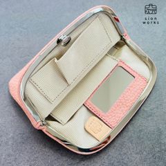 薄型財布「ミラーウォレット」ピンク【アウトレット割引品】　薄型　財布　ポーチ　イタリアンレザー　本革　桃　pink