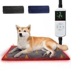 ペット用ホットカーペット ペット用ヒーター 猫 犬 ホットマット ヒーターマット 電気ヒーター ペット加熱パッド 寒さ対策 9段階温度調節 14段階タイマー機能 コード全て鋼管で保護 噛み癖対策 過熱保護 防水  Lサイズ (45*70CM)
